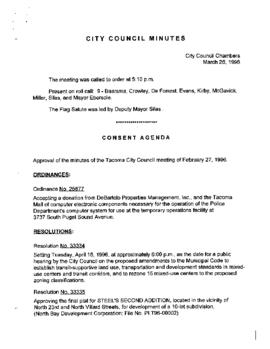 City Council Meeting Minutes, March 26, 1996