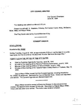 City Council Meeting Minutes, June 28, 1994