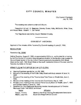 City Council Meeting Minutes, July 18, 1995