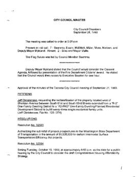 City Council Meeting Minutes, September 28, 1993