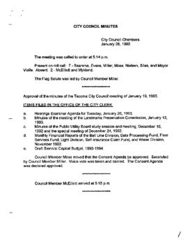 City Council Meeting Minutes, January 26, 1993