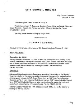 City Council Meeting Minutes, October 8, 1996