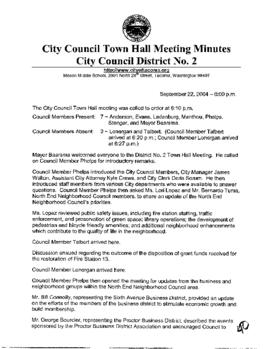 City Council Meeting Minutes, Town Hall, September 22, 2004