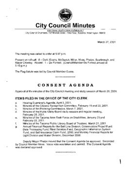 City Council Meeting Minutes, March 27, 2001