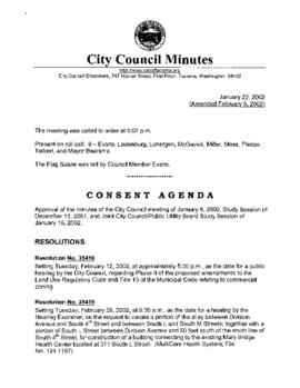 City Council Meeting Minutes, January 22, 2002