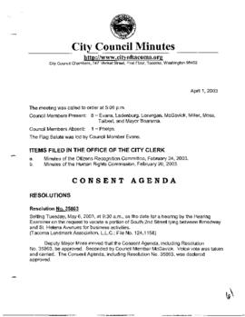 City Council Meeting Minutes, April 1, 2003