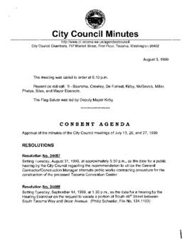 City Council Meeting Minutes, August 3, 1999