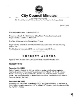 City Council Meeting Minutes, July 17, 2001