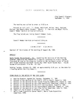 City Council Meeting Minutes, September 11, 1990