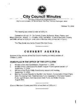 City Council Meeting Minutes, October 10, 2000