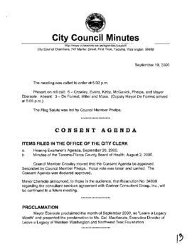 City Council Meeting Minutes, September 19, 2000
