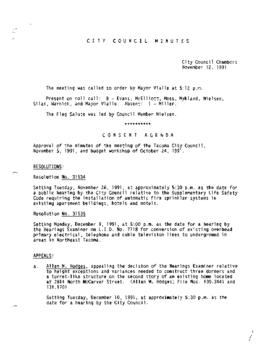 City Council Meeting Minutes, November 12, 1991