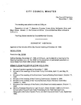 City Council Meeting Minutes, November 7, 1995