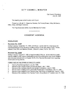 City Council Meeting Minutes, July 30, 1996