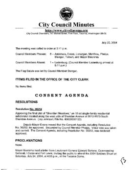 City Council Meeting Minutes, July 20, 2004