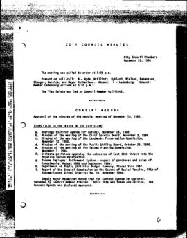 City Council Meeting Minutes, November 25, 1986