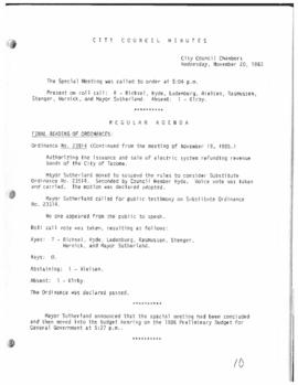 City Council Meeting Minutes, November 20, 1985