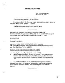 City Council Meeting Minutes, November 9, 1993