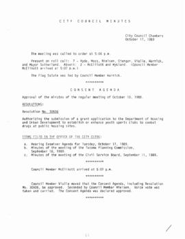 City Council Meeting Minutes, October 17, 1989