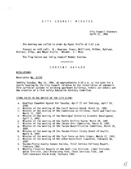 City Council Meeting Minutes, April 21, 1992