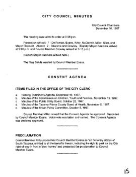 City Council Meeting Minutes, December 16, 1997