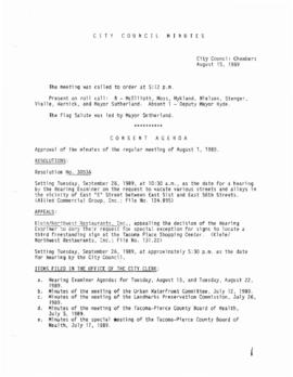 City Council Meeting Minutes, August 15, 1989
