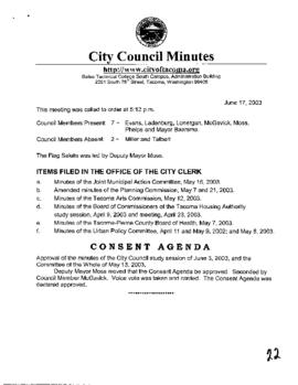 City Council Meeting Minutes, June 17, 2003