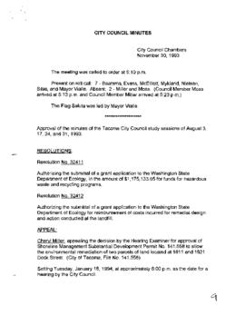City Council Meeting Minutes, November 30, 1993