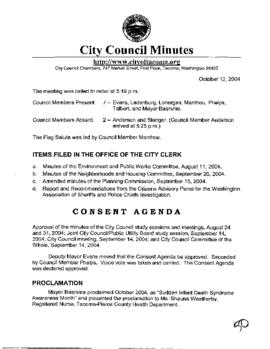 City Council Meeting Minutes, October 12, 2004