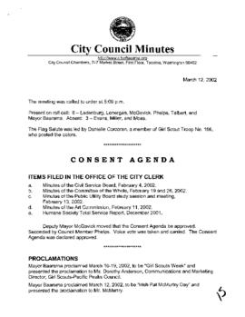 City Council Meeting Minutes, March 12, 2002