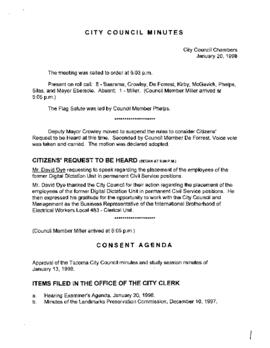 City Council Meeting Minutes, January 20, 1998