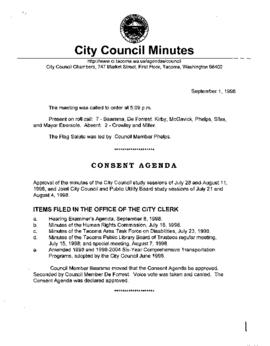 City Council Meeting Minutes, September 1, 1998