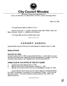 City Council Meeting Minutes, March 30, 1999