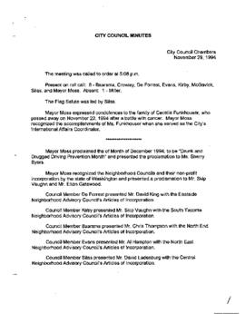 City Council Meeting Minutes, November 29, 1994