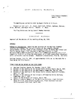 City Council Meeting Minutes, June 4, 1991