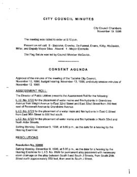 City Council Meeting Minutes, November 19, 1996