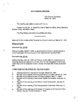 City Council Meeting Minutes, March 30, 1993