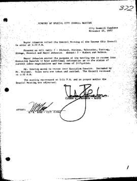 City Council Meeting Minutes, Special, November 22, 1977