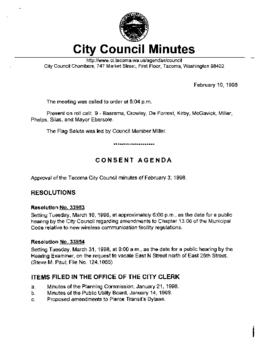 City Council Meeting Minutes, February 10, 1998