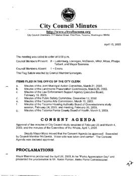 City Council Meeting Minutes, April 15, 2003