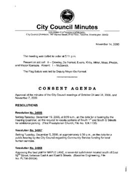 City Council Meeting Minutes, November 14, 2000