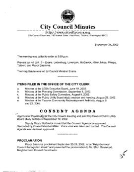 City Council Meeting Minutes, September 24, 2002