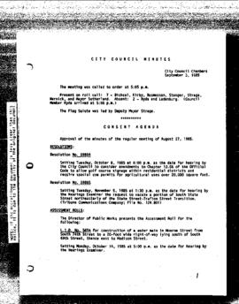 City Council Meeting Minutes, September 3, 1985