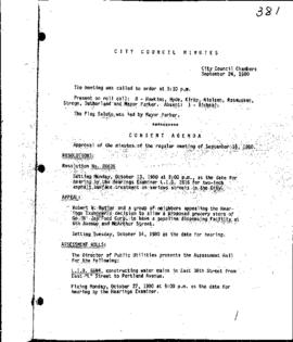 City Council Meeting Minutes, September 24, 1980