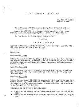 City Council Meeting Minutes, August 18, 1992