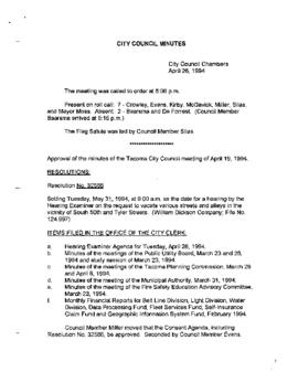 City Council Meeting Minutes, April 26, 1994