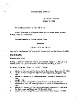 City Council Meeting Minutes, October 27, 1992