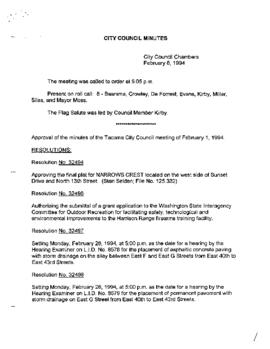City Council Meeting Minutes, February 8, 1994