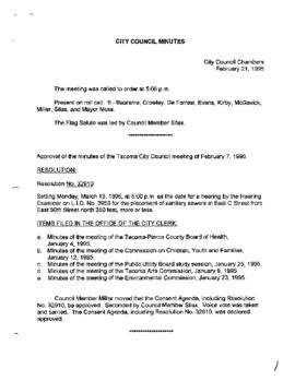 City Council Meeting Minutes, February 21, 1995