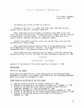 City Council Meeting Minutes, January 24, 1989